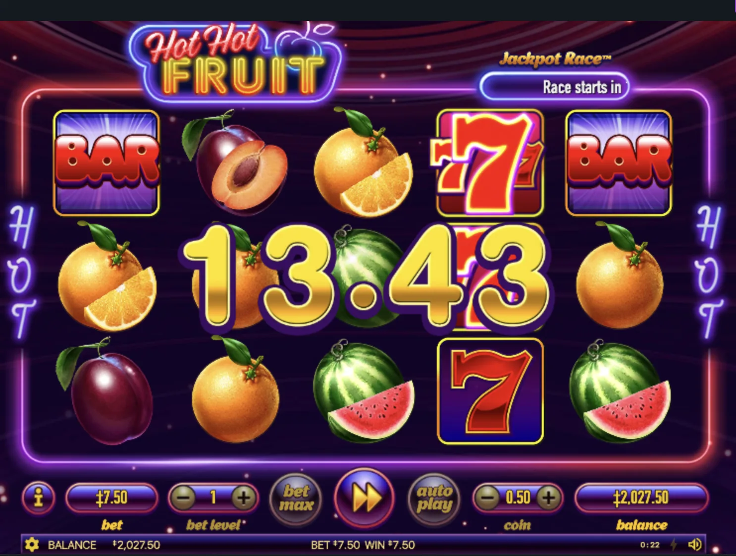 Hot Hot Fruit reels with the Jackpot Race counter